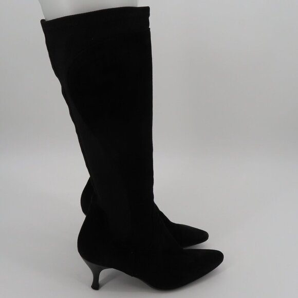 Aquatalia Women 8.5 Black Suede Knit Stretch Kitten Heel Boots Pointed Toe Zip - Picture 9 of 15